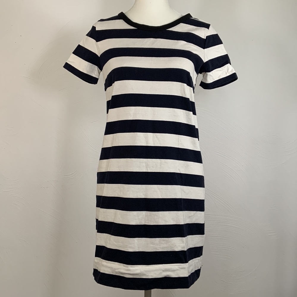 J. Crew Cotton Navy/Ivory Stripe Tee Shirt Dress